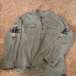 Army green button down with embellished sleeves